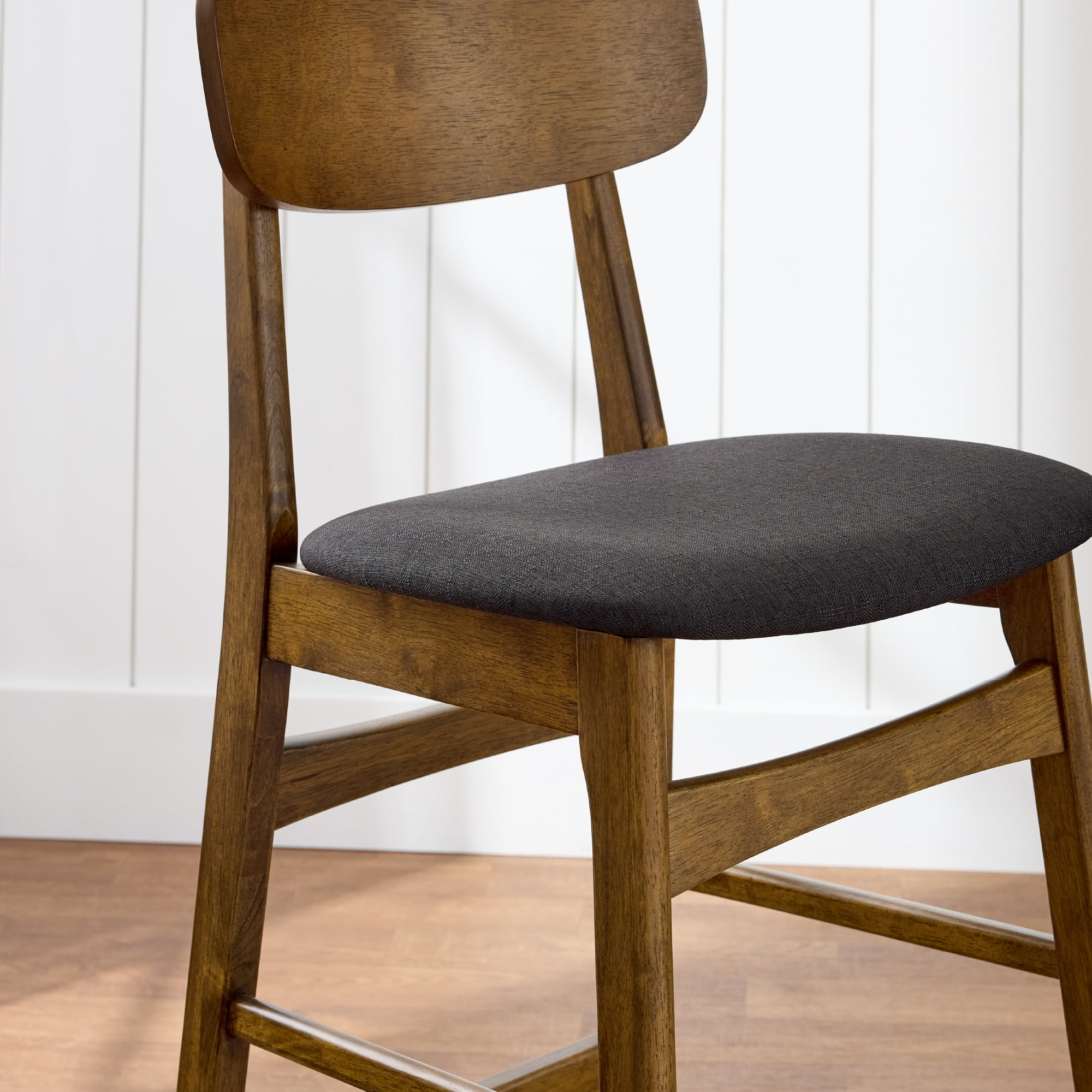 Best Choice Products 2-Piece Farmhouse Counter Height Bar Stool Set w/ Cushioned Seat, Wooden Backrest  Walnut/Charcoal