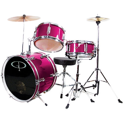 GP Percussion 3Piece Complete Junior Drum Set, Metallic Pink Walmart