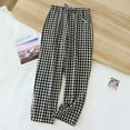 thumbnail image 2 of GigrtiJin Women Plaid Wide Leg Pants Elastic High Waist Loose Drawstring Trousers Casual Lightweight Pant with Pocket, 2 of 3
