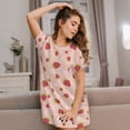 thumbnail image 3 of Rateoe Strawberries Print Women’s Nightdress – Cozy Cotton Short-sleeved Sleep Shirt, Loose-Fit Sleepwear, Perfect for Relaxing and Sleeping, 3 of 6