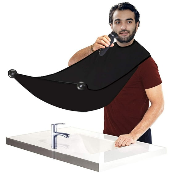 Beard Bib, Beard Hair Collector for Shaving and Trimming, Men's Shaving Beard Collector, Non-stick Beard Shaving Cape with Strong Suction Cup, Best Gift for Men (Black)