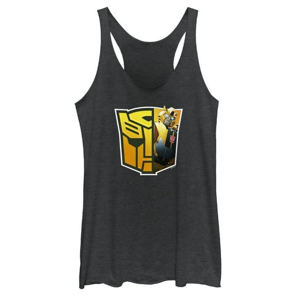 Women's Transformers: EarthSpark Bumblebee Autobots Logo Racerback Tank Top Black Heather Medium