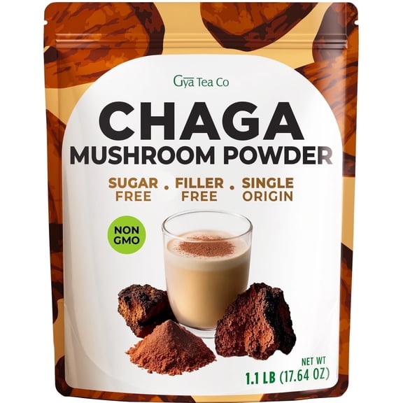 Gya Tea Co Chaga Mushrooms Powder - 1.1lb (17.64 oz) - Chaga Mushroom Extract For Beverages, Smoothies - Ayurvedic Nootropic Superfood For Digestion, Energy, Vegan-Friendly