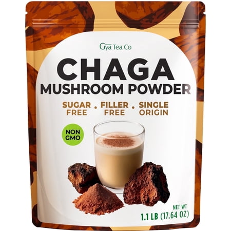Gya Tea Co Chaga Mushrooms Powder - 1.1lb (17.64 oz) - Chaga Mushroom Extract For Beverages, Smoothies - Ayurvedic Nootropic Superfood For Digestion, Energy, Vegan-Friendly