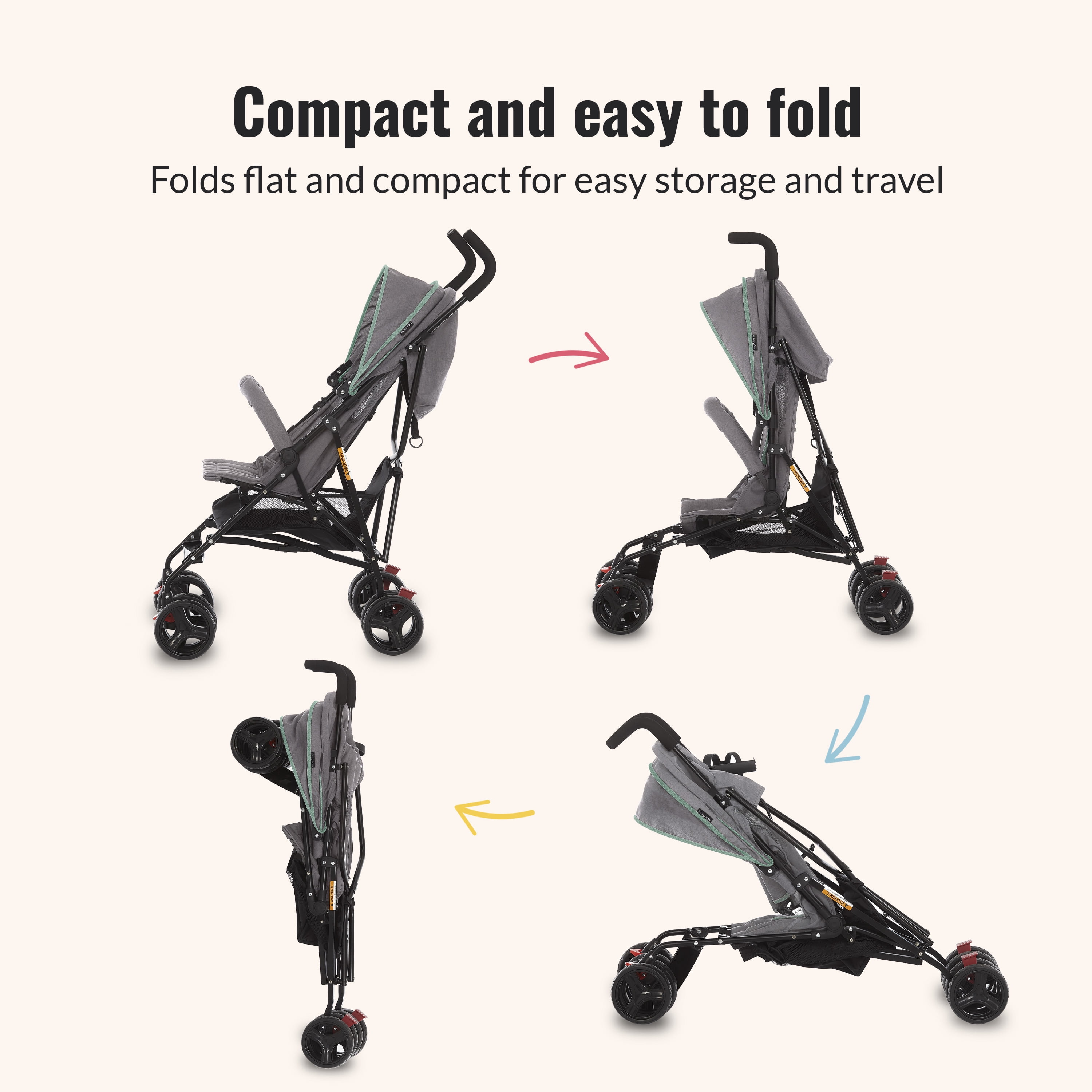 Dream On Me Vista Moonwalk Stroller, Lightweight Infant Stroller with Compact Fold, Multi-Position Recline, Canopy with Sun Visor, Perfect for Traveling and Theme Parks, Mint