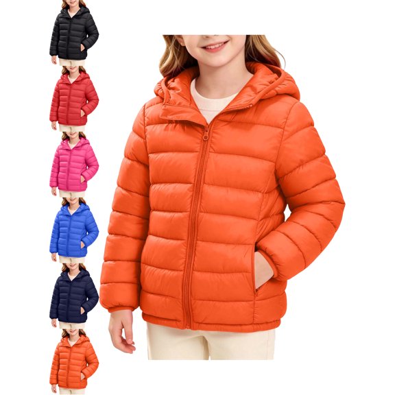 Boys Girls Puffer Jacket Hooded Long Sleeve Zip Up Thick Warm Winter Coat