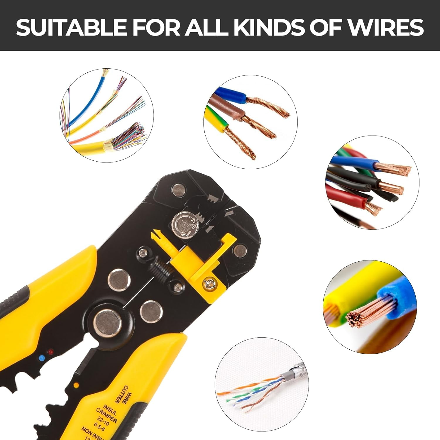 Dawot Wire Stripper, Wire Crimping Tool AWG 24-10, Wire Cutter, Wire Crimper, Cable Stripper, Wiring Tools and Multi-Function Hand Tool Automatic Wire Stripper for Solid and Stranded AWG Wire