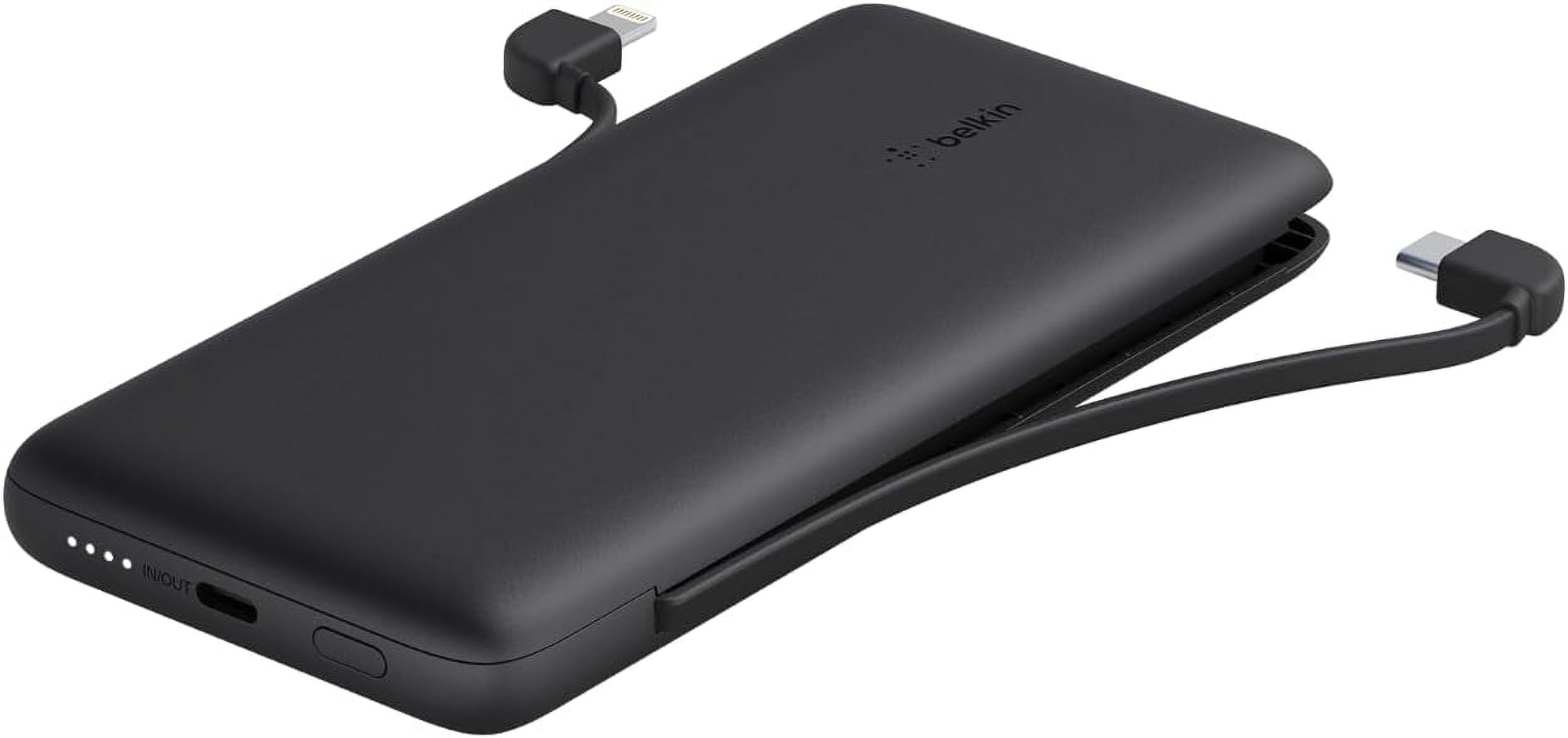 Belkin Power Bank, BoostCharge Plus 10k mAh Portable Charger w/Integrated Lightning Cable & USB-C Cable - iPhone Charger - Battery Pack for iPhone 16 Pro Max, iPhone 16, iPhone 15, iPhone 14 - Black
