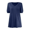 thumbnail image 4 of Women Short Sleeve Shirts Dressy Casual Puff Boho Shirts V Neck Floral Solid Summer Blouse Pleated Tunic Top Tunics Trendy Clothing, 4 of 5