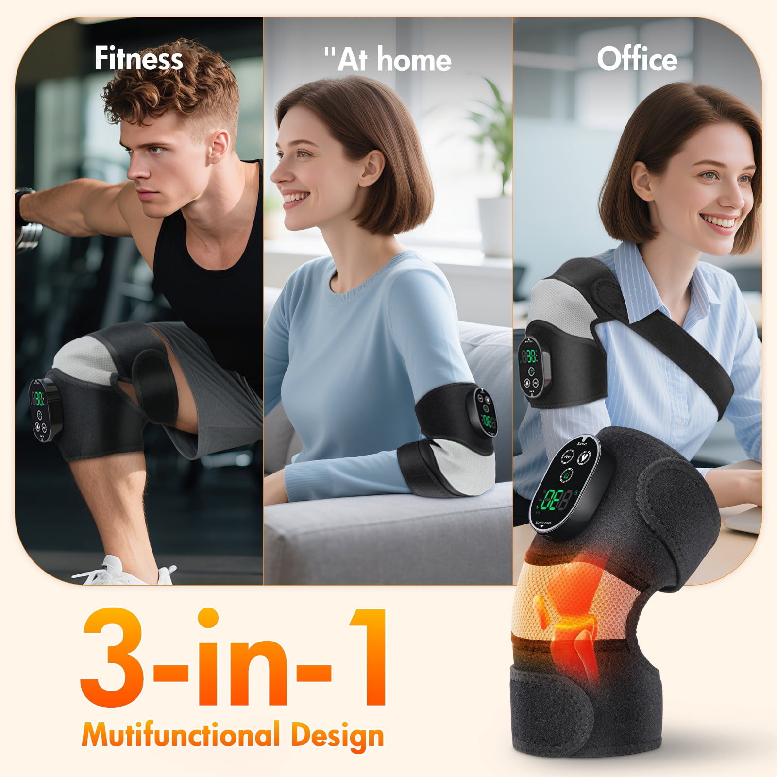 Baokaler 3 in 1 Heated Knee Massager, Cordless Vibration Heating Pad for Knee Shoulder Elbow with 6 Heat Levels and 3 Vibration, Ideal Gift for Family and Friends