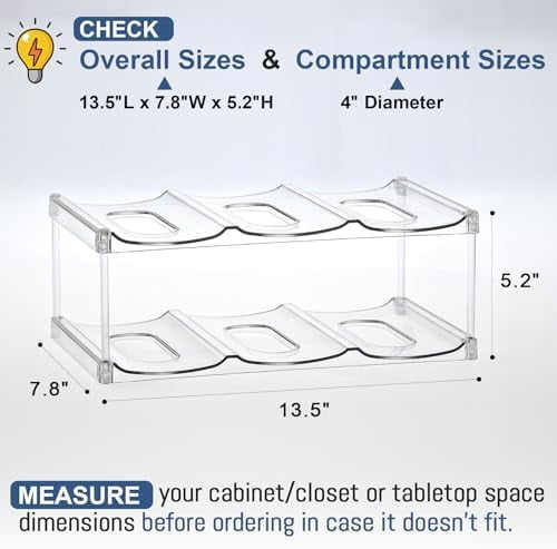 LARGER Compartment - Stackable Water Bottle Organizer Holder - for Stanley & Others' Large Tumbler - Clear Wine Rack, Cup Bottle Holder for Cabinet Home Countertop Fridge Pantry Shelf, 2 Tier Hold 6
