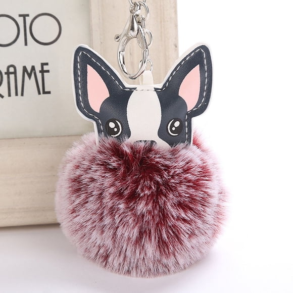 Latrodar 8CM Cute Dog Keychain Pendant Women Key Pompoms Key Chains Victoria Day Mom Birthday Gifts