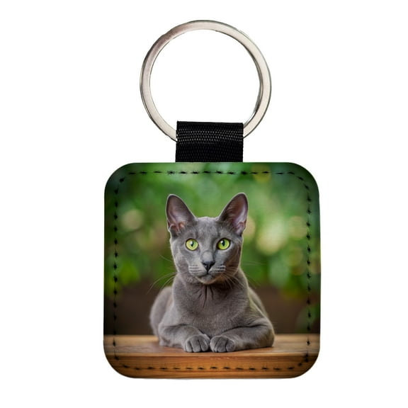 Korat Cat Photo Faux Leather Square Keychain