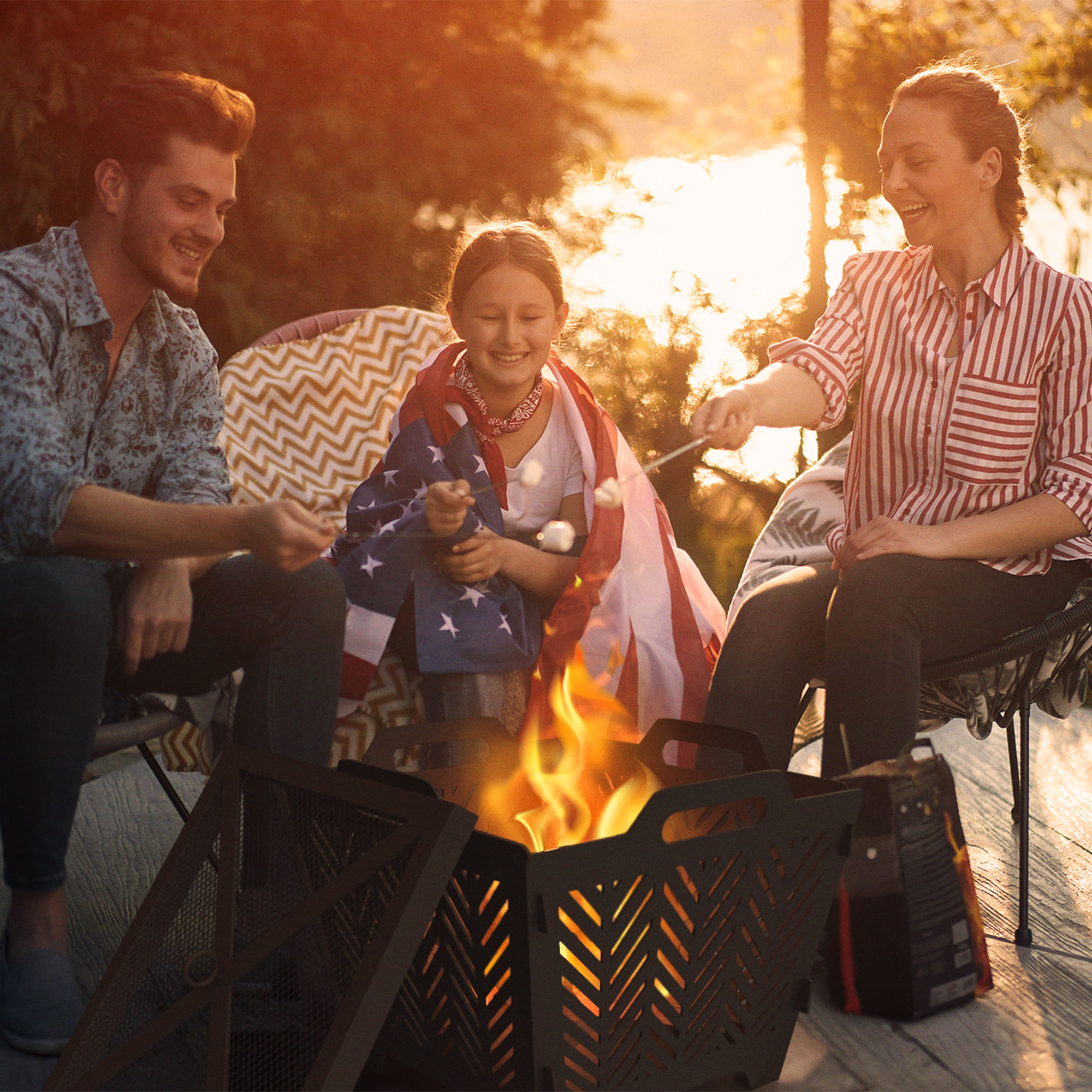 Four Seasons Courtyard Portable 19 Inch Flat Square Steel Fire Pit, Black