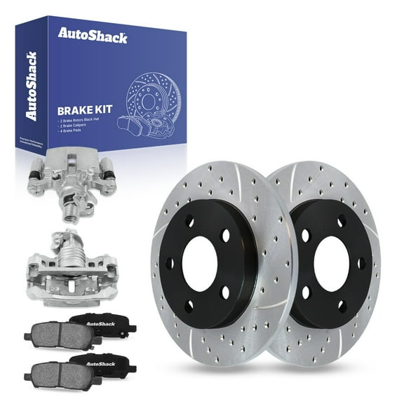 AutoShack Rear Drilled & Slotted Brake Rotors Ceramic Brake Pads Calipers | Replacement for Chevrolet Impala Limited Buick LaCrosse Pontiac Grand Prix | E-Coated | 8-PC Brake Kit | ShadowGuard