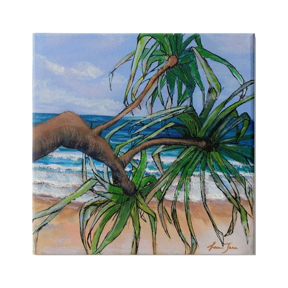 Stupell Industries Beach Coast Palm Tree Leaning Plant Ocean Painting, 17 x 17, Design by Lauren Jane