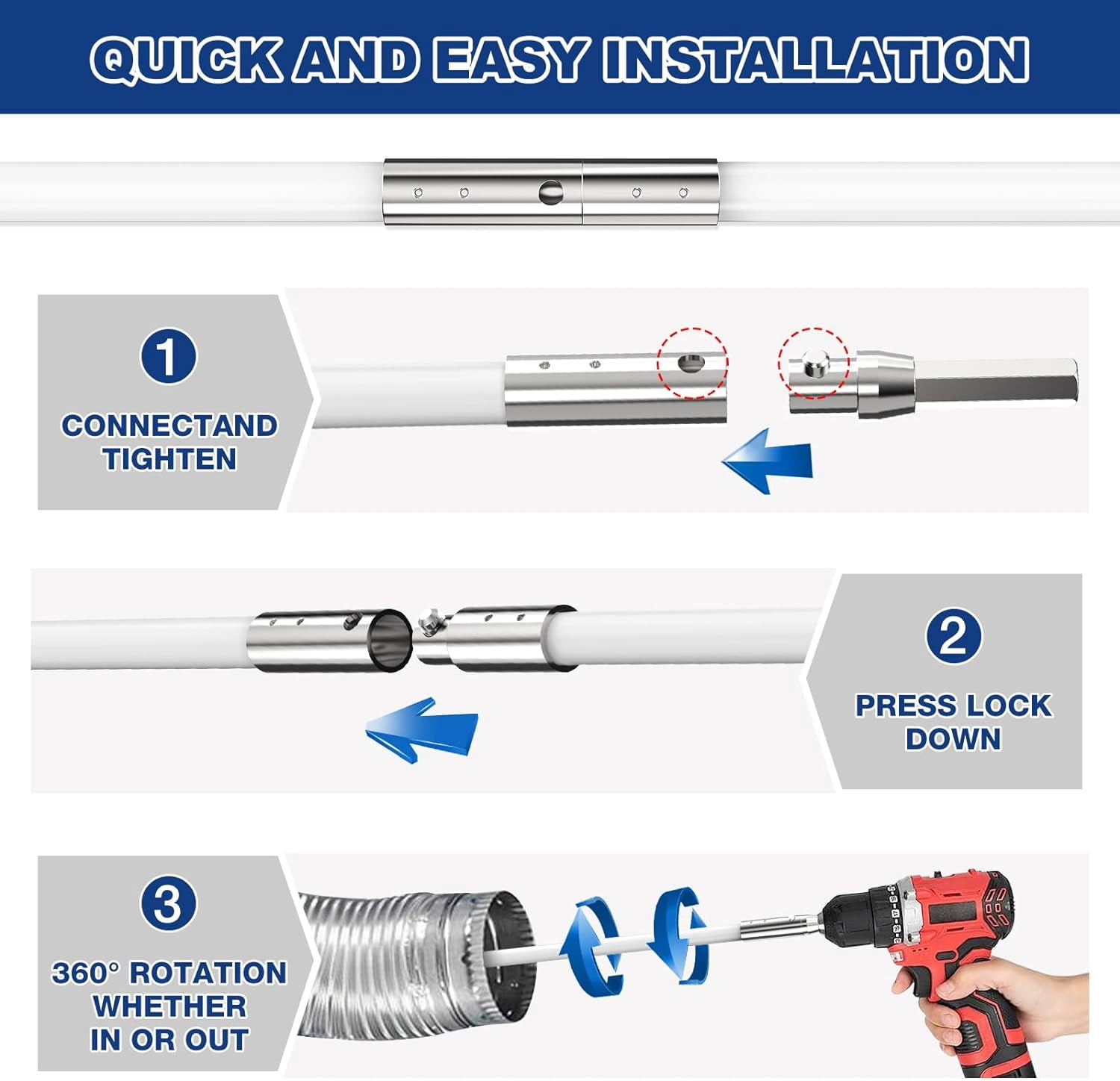 35 Feet Dryer Vent Cleaner Kit, Lint Remover, Upgraded Flexible Quick-Snap Brush with Drill Attachment, Extends Up to 35 FEET for Easy Cleaning, Cleaning Tools Use with/Without a Power Drill