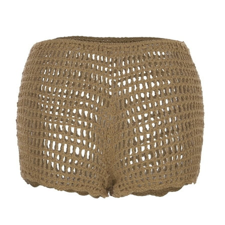 Fainosmny For Women S Summer Solid Color Handwoven Beach Swimming Pants Stretchable Strap Hollow Shorts Pants Separates Swim Trunks Khaki L