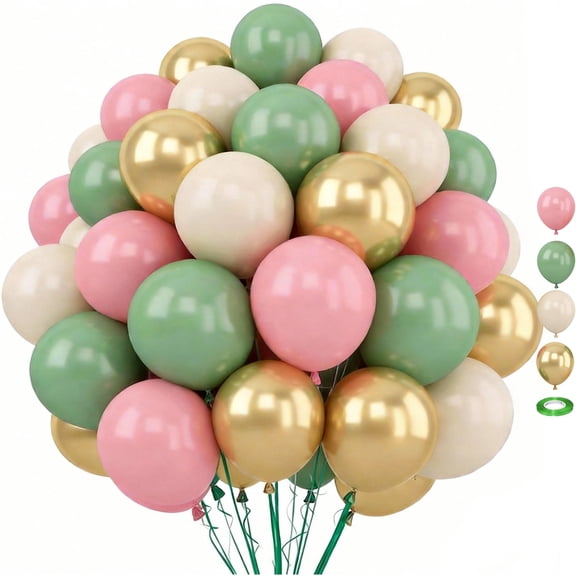 60 Packs 12 Inch Olive Green Pink Balloon with Sand White Metallic Gold Balloons for Girls Baby Shower Birthday Party Decorations