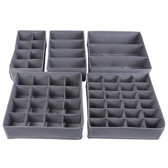 Lourome Underwear Organizer, 5 Set Foldable Fabric Underwear Drawer Organizer and Sock Organizer, Drawer Organizers for Clothing, Storage Bins for Underwear, Sock, Bra and Tie