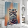 thumbnail image 5 of Sunglasses Hippo Bathroom Shower Curtains with Hooks, Vintage Funny Hippo Gradient Red Blue Texture Waterproof Fabric Washable Shower Curtain for Home Hotel Bathtub Decor 60x72 Inch, 5 of 9
