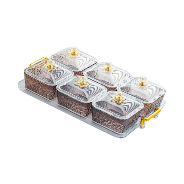 Juego de bandejas para frutos secos, platos divididos para servir, caja de almacenamiento de alimentos, plato para dulces y nueces Fumo gris 6 cuadrícula