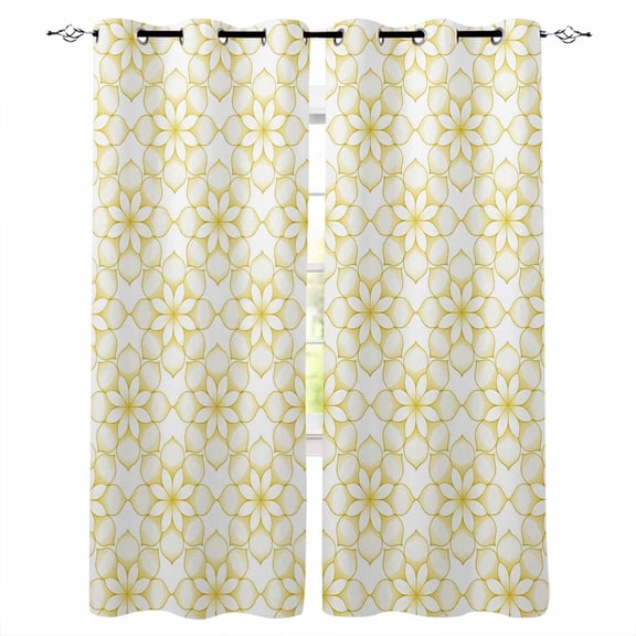 Fsddascl Yellow Flower Blackout Curtains for Bedroom/Living Room, Thermal Insulated Kitchen Curtains, Retro Tribal Art Abstract Monochrome Texture Grommet Darkening Window Treatment Drapes 52"x72"x2