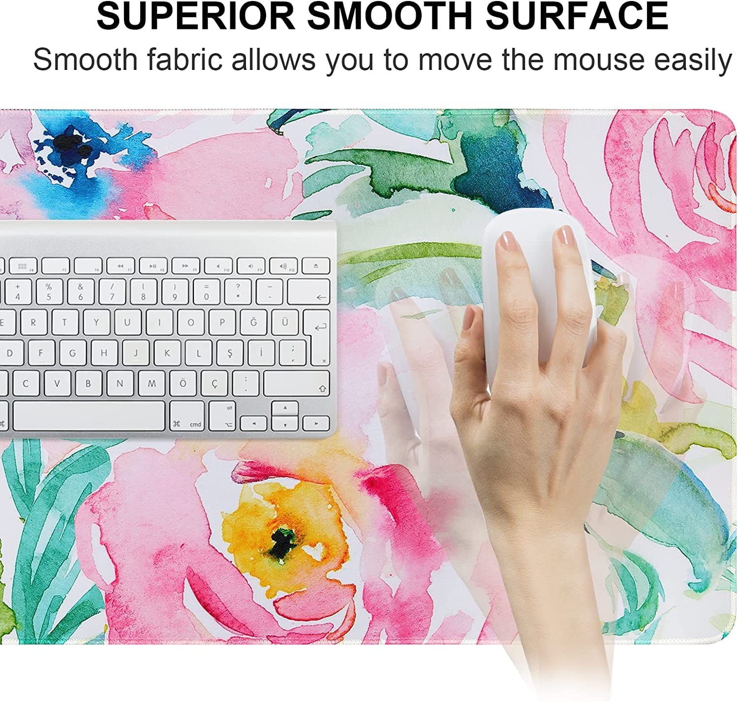 Floral Desk Mat, Extra Large Mouse Pad Gaming, XXL Computer Mousepad with Non Slip Base, Desk Pad Large, Keyboard Matt for Office Decor, Desktop, Girls, Women, Pink Colorful Peony Flower
