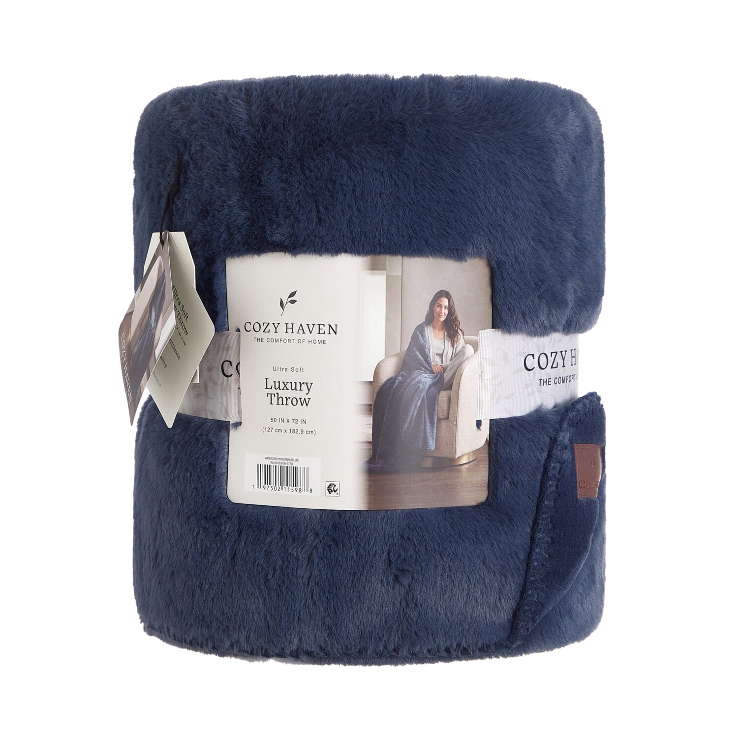 Cozy Haven Luxury Reversible Faux Fur to Plush Oversized Couch Throw Blanket, Blue, 50 x 72 in