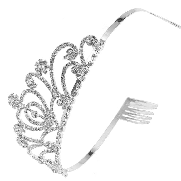 Silver Rhinestone Crown Headdress for Brides and Women Perfect for Weddings Festivals Parties Photography 3.5x6.5 Inches