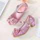 thumbnail image 3 of Zapatos de baile para niñas con tacón bajo y lentejuelas, con lazo (rosa, talla 27), 3 of 7