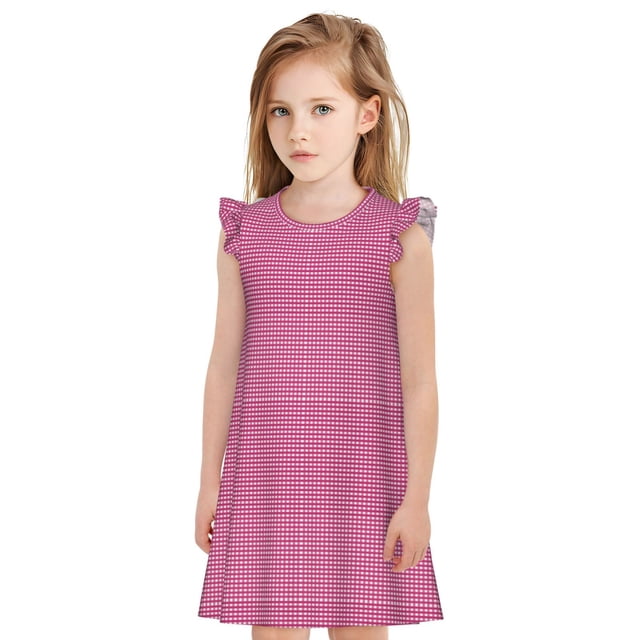Balery Gingham Camisón de princesa para niñas, pijama de algodón con mangas abullonadas, suave y bonito.-Small