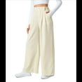 thumbnail image 1 of Pantalones Palazzo Informales de Punto Gofre con Cintura Alta Elástica y Pierna para Mujer, Color Albaricoque, Talla S, 1 of 7