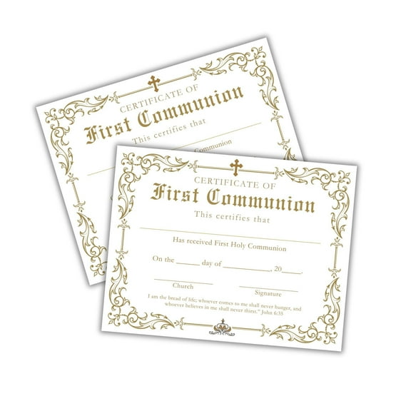 First Communion Certificate 30pk 8.5x11 Holy Sacrament Catholic Faith Dedication Reconciliation Formal Recognition Church Confirmation