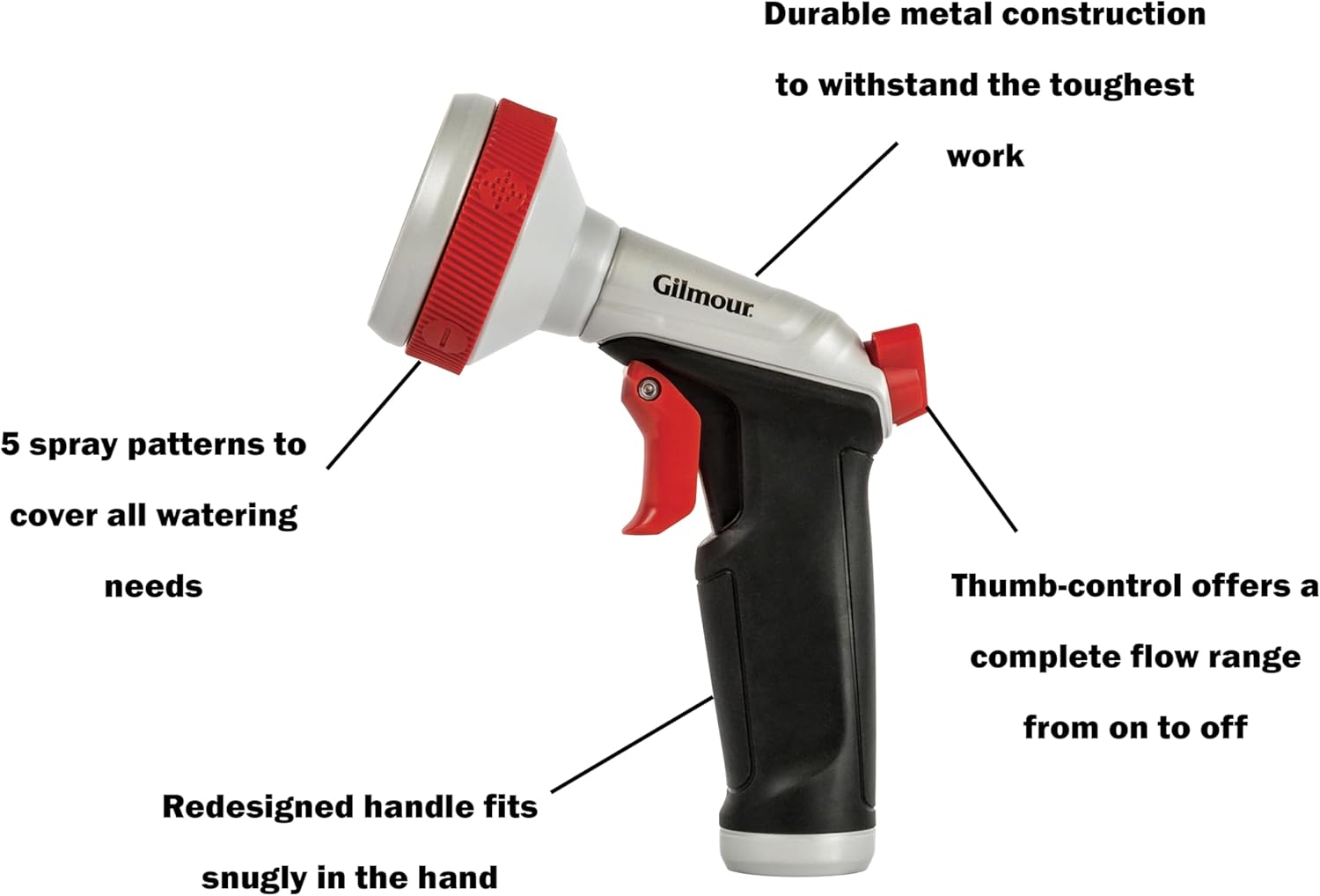 Pro Heavy Duty Garden Hose Nozzle with 5 Adjustable Spray Patterns, Water Hose Nozzle for Watering Garden or Lawn, Silver