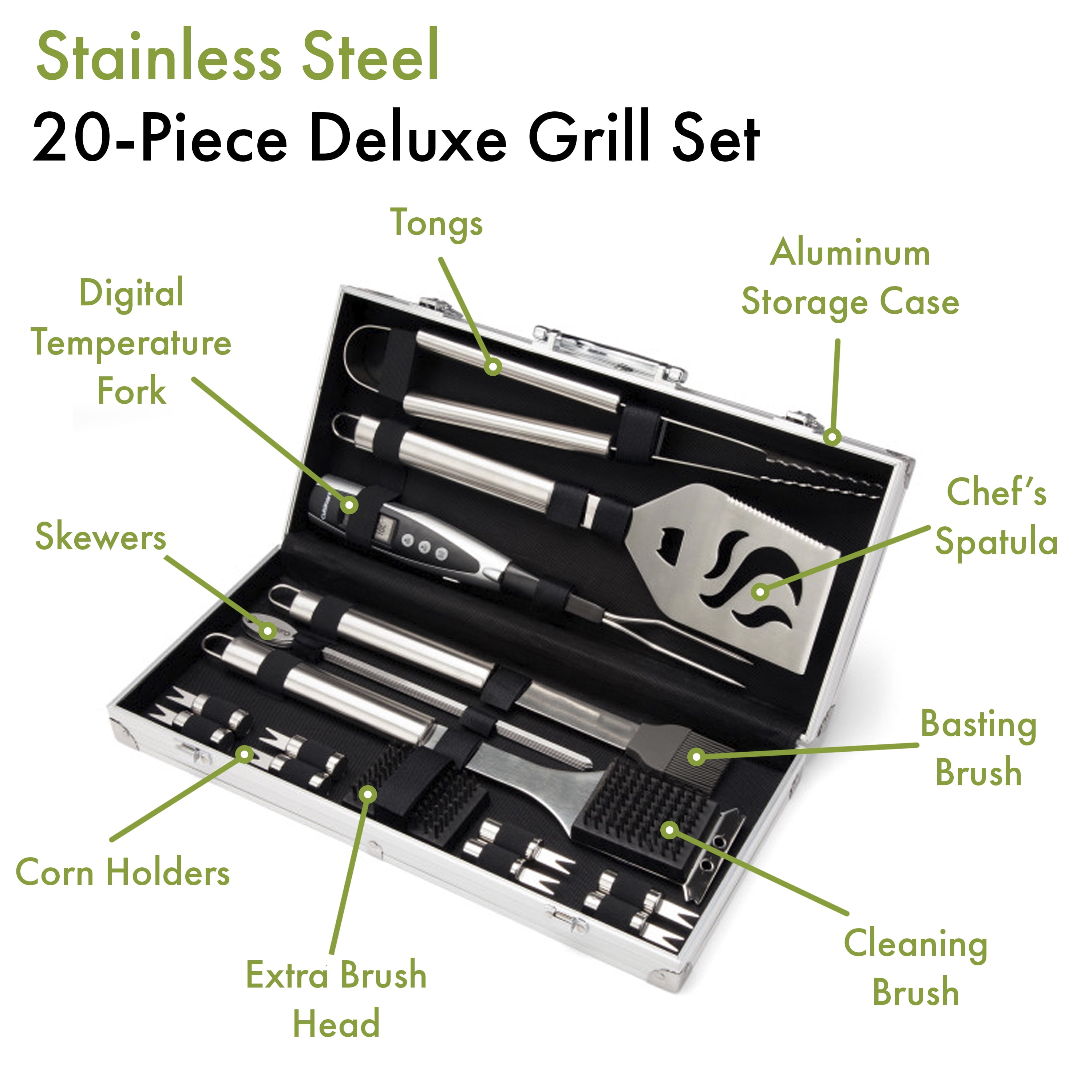 Deluxe Grill Set 24 pcs – Stainless Steel BBQ Tool Set for