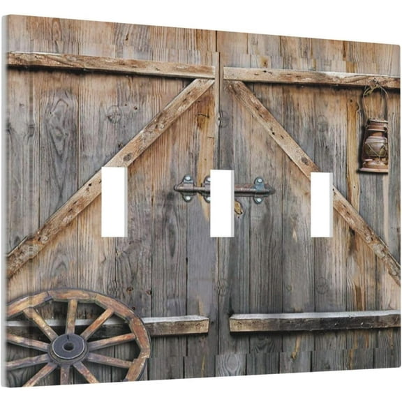 YJYASX-Wood Garage Barn Door Cabin 3 Gang Light Switch Cover Decorative Triple Toggle Wall Plate Electrical Faceplate Switch Plug Face Plate