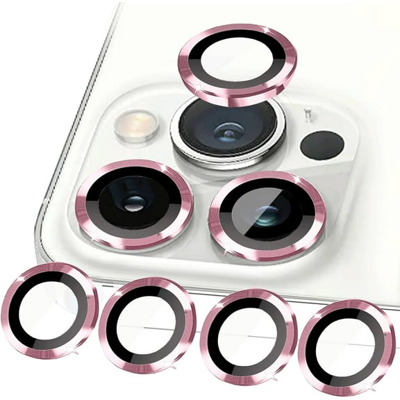 (4-Pack Compatible with iphone 15 Pro / 15 Pro Max Camera Lens Protector Metal, 15 Pro Camera Cover Ring, 15 Pro Max Camera Protector Clear Tempered Glass 9H, Case Friendly, (Pink)