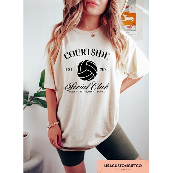 Velto Volleyball Social Club T-Shirt Courtside Graphic Tee for Sports Moms and Team Fans, Full Size S-5XL