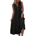 thumbnail image 3 of Liacowi Women Summer Midi Dress Sleeveless V Neck Solid Color Tank Dress Casual Flowy Sundress, 3 of 5