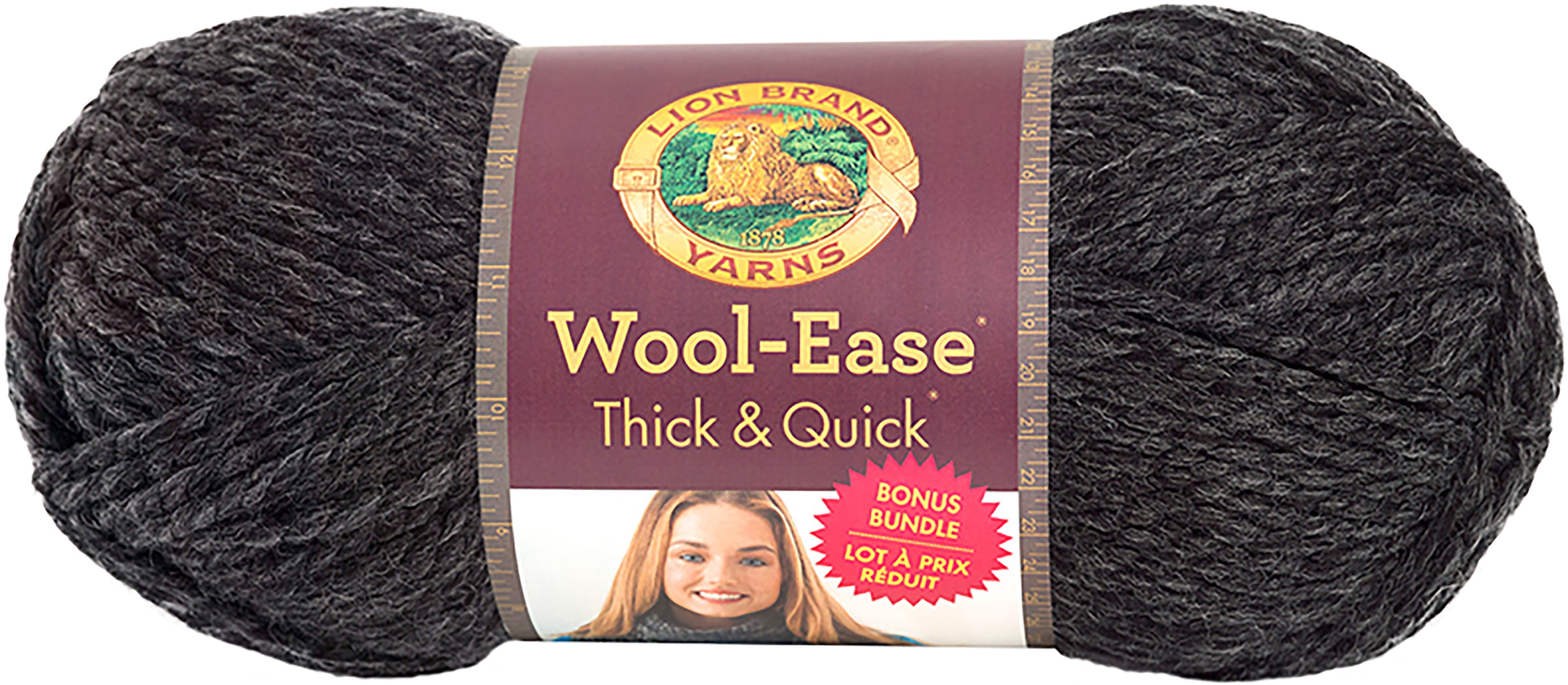 3 Skeins Bedrock Lion Brand Yarn 641-618 Wool-Ease Thick /& Quick Bonus Bundle