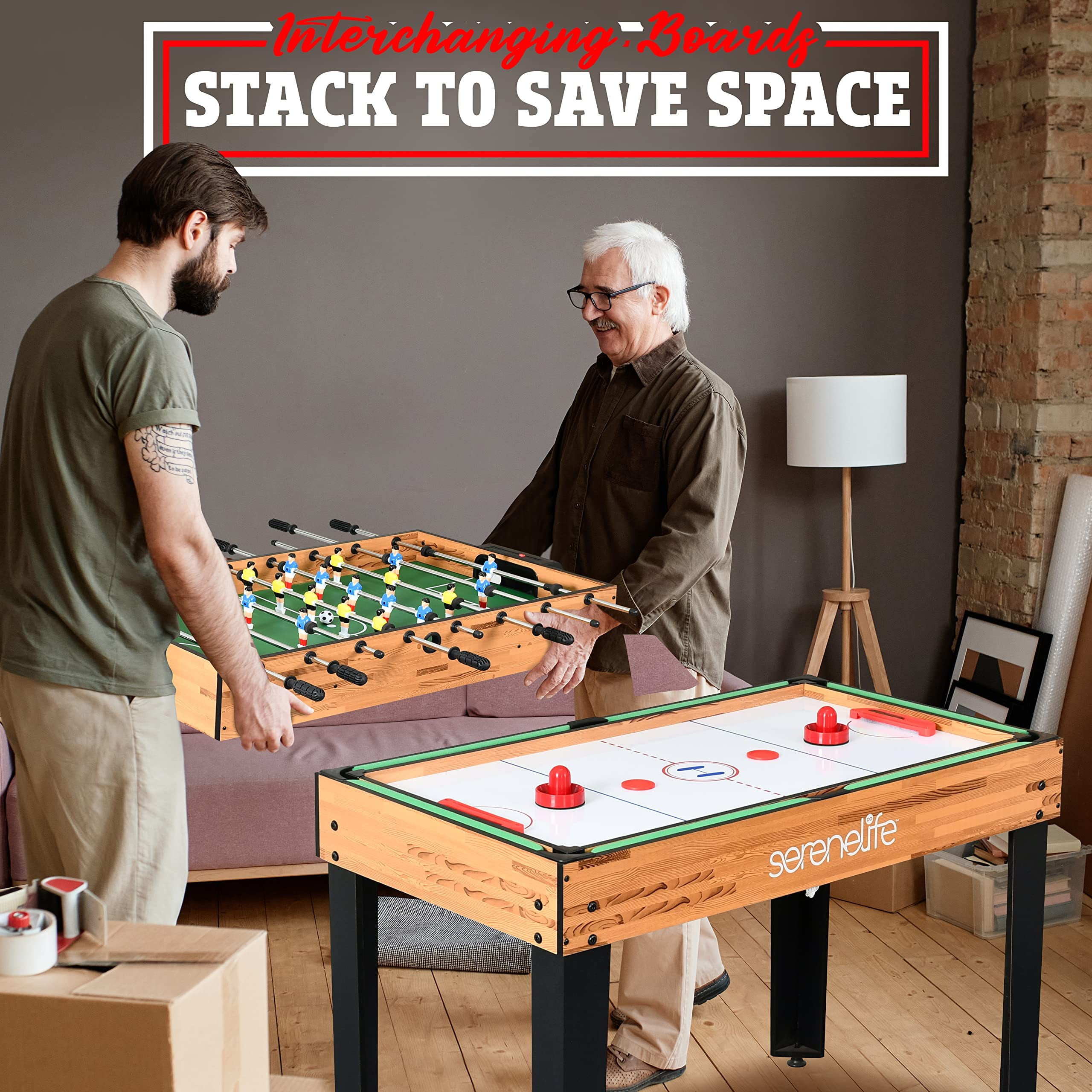 4in1 Multi Game Table, 48" Sports Arcade with Accessories, Ping Pong, Air Hockey, Pool Billiards, Soccer Foosball All in One, for Indoor and Outdoor, Family, Kids and Adults