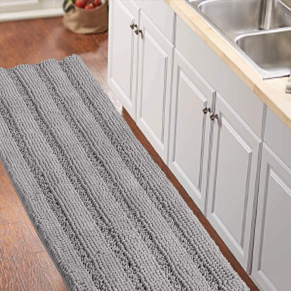 Gray Kitchen Runner Chenille Shag Area Rug Non Slip Backing for Kitchen Floor Runner Rug with Water Absorbent Bath Room Mat for Kitchen/Tub/Living ...