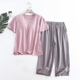 thumbnail image 2 of Women's Pajama Set Built-in Bra Padded Shirt and Capri Pants Sleepwear Pjs Sets Short Sleeve Lounge Set, 2 of 5
