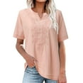 thumbnail image 2 of SHTXOZHI Women Cotton Linen Embroidered Shirt Short Sleeve V Neck Casual Blouses Summer Boho Tops, 2 of 6
