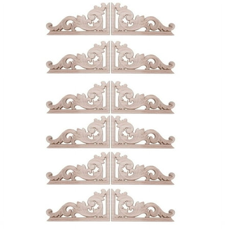 12Pcs Left Right(Each 6Pcs) Vintage Wooden Carved Corner Onlay Furniture Wall Decor Unpainted Frame Applique