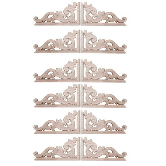 12Pcs Left Right(Each 6Pcs) Vintage Wooden Carved Corner Onlay Furniture Wall Decor Unpainted Frame Applique