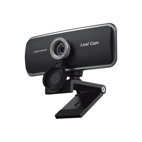 Creative Live! Cam Sync 1080p Full HD Wide-Angle USB Webcam with Dual Built-in Mic, Privacy Lens Cap, Universal Tripod Mount, High-res Video Calling, Recording, and Streaming Camera for PC or Mac