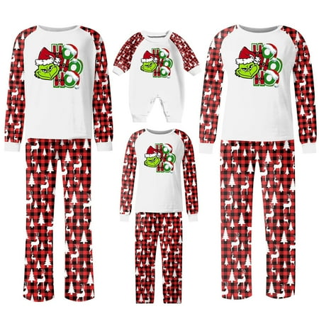 

2024 Christmas Grinch Family Matching Grinch-printed Long-Sleeved Jammies Family Matching Fancy Dress Pajamas Outfits for Baby Kid Adults Family Grinch Matching