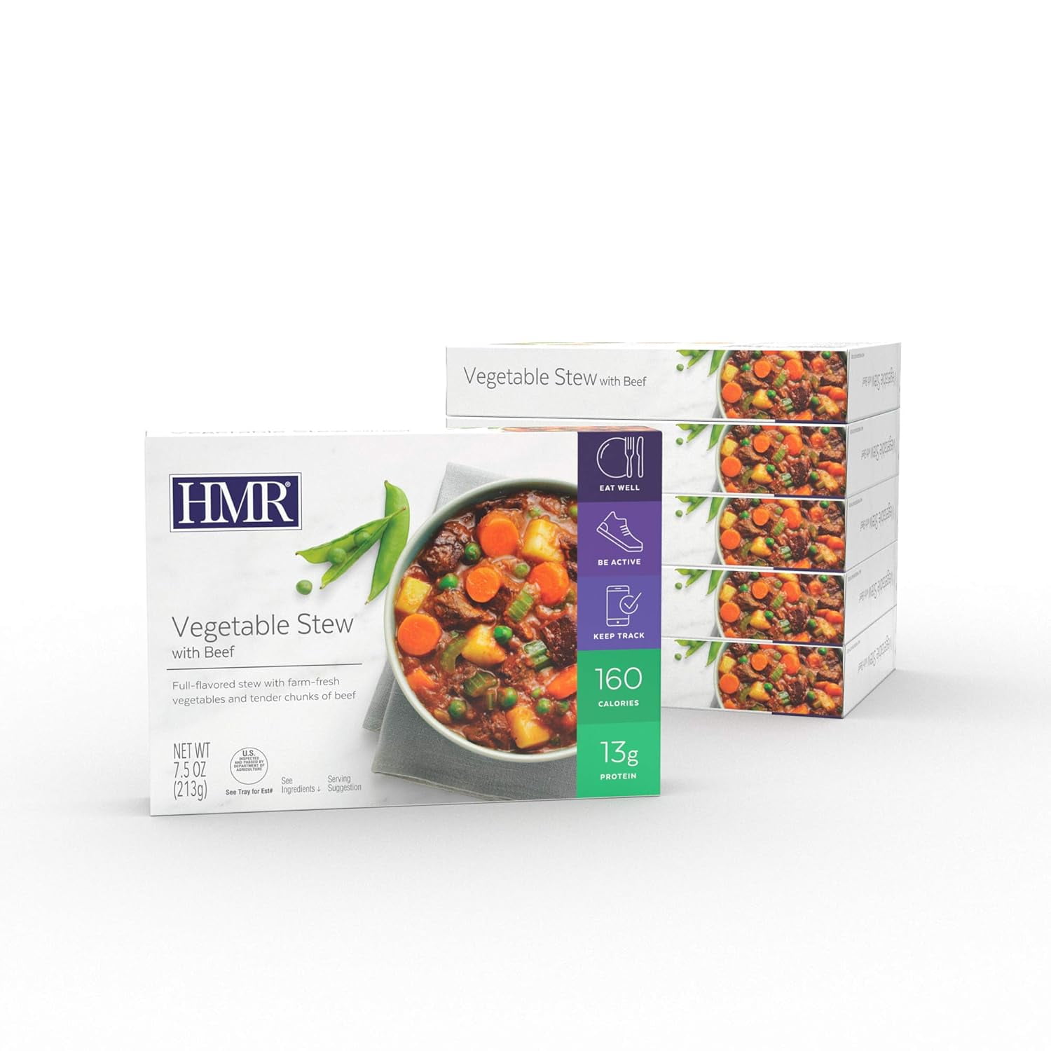 HMR Entrees Meals 6-Pack Vegetable Stew with Beef | Low Calorie Microwave Meals for Weight Loss | Ready to Eat Dinner | Premade Shelf-Stable Ready in 60 Seconds
